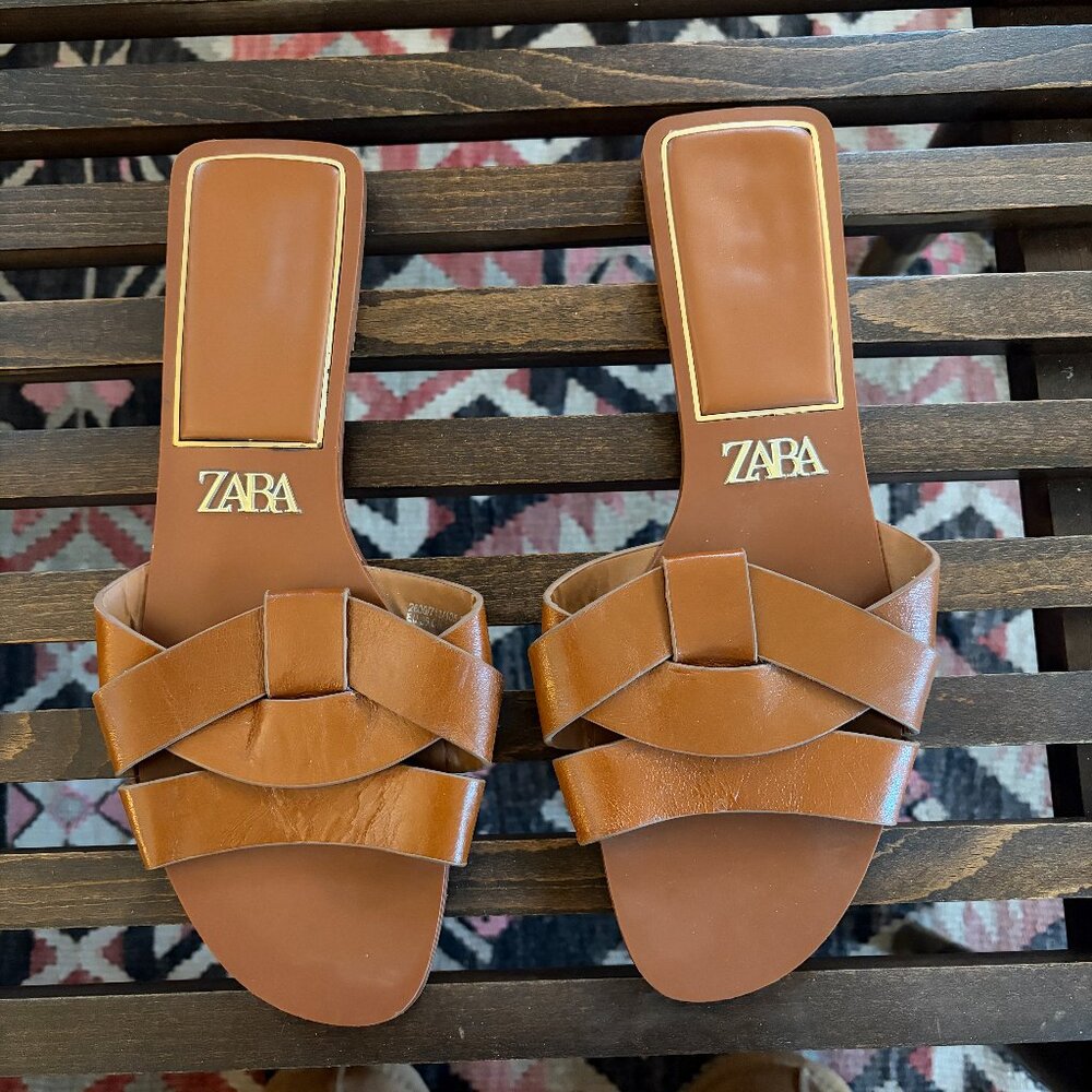 Zara Brown Slide Sandals,  Size 39 (Women's 8-8.5)